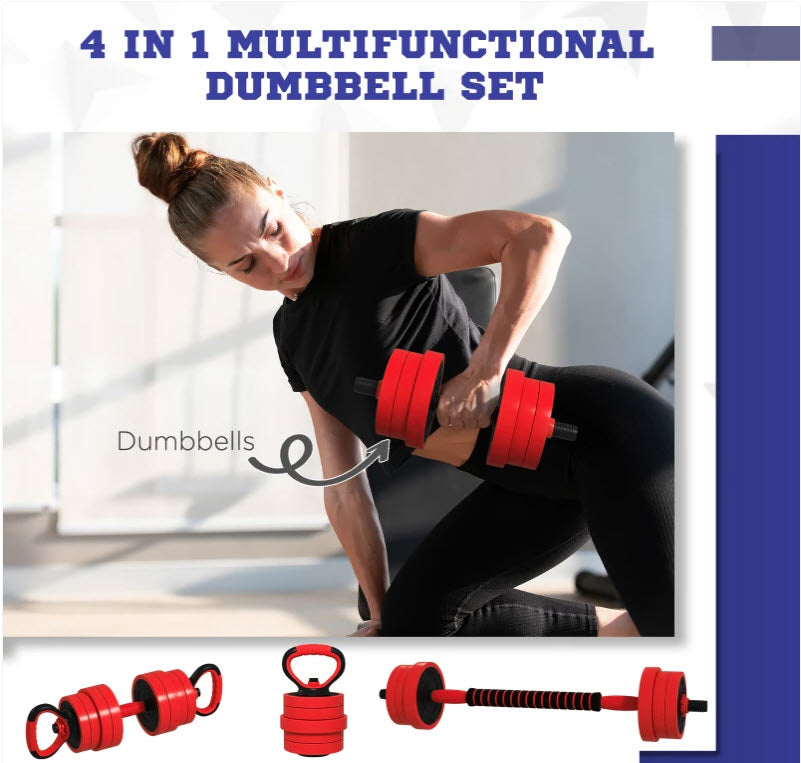 Adjustable Dumbbell Set 4 in 1 Weights Dumbbells Kettlebells Home Workouts