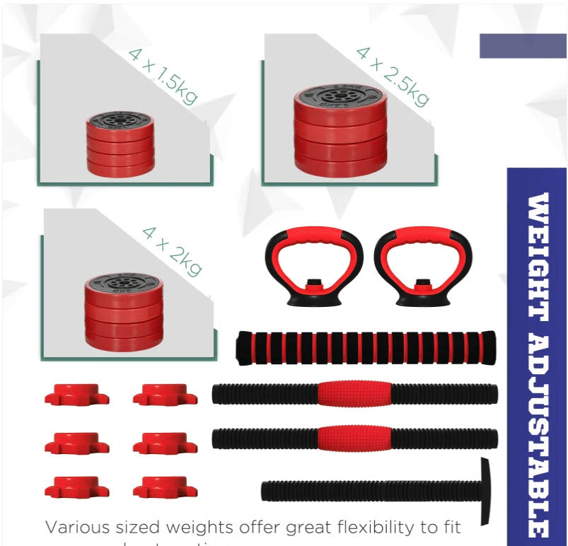 Adjustable Dumbbell Set 4 in 1 Weights Dumbbells Kettlebells Home Workouts
