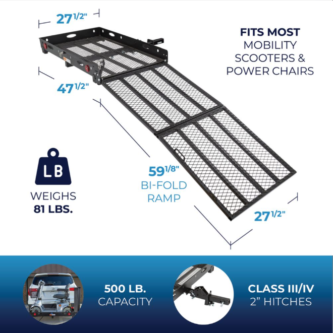 Silver Spring Steel Deluxe Folding Scooter and Wheelchair Carrier - 59-1/8" Loading Ramp