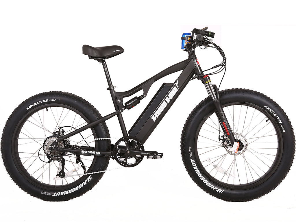48 volt electric bicycle Rocky Road 48 Volt High End Electric Fat Tire Straight Frame Mountain Bicycle Black