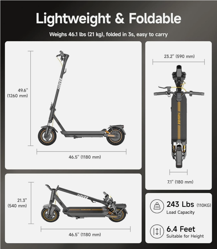 NAVEE GT3 Electric Scooter 20MPH 10" Tires