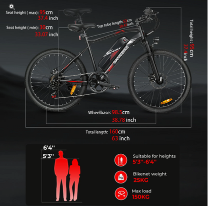 Adult 24" eBike Mountain Fat Tire Electric Bike Bicycle w PAS 36V Battery 560W