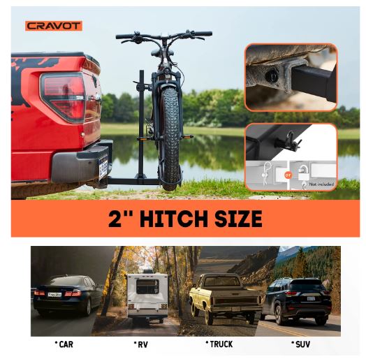 Cravot CyberRack E1 100lbs Capacity 2in Receiver Hitch Bike Rack