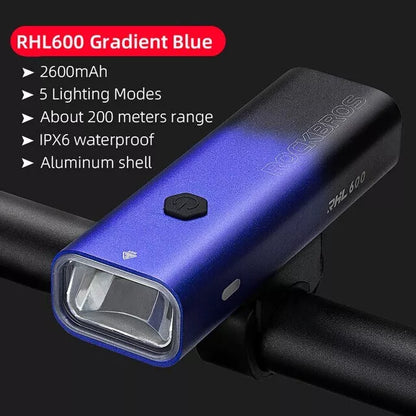 Rainproof Handlebar Bicycle Headlight 600LM 2600mAH Type-C by Rockbros