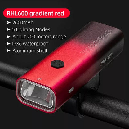 Rainproof Handlebar Bicycle Headlight 600LM 2600mAH Type-C by Rockbros