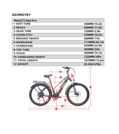 Eunorau META275 500W Step Over 9Sp Electric Bike