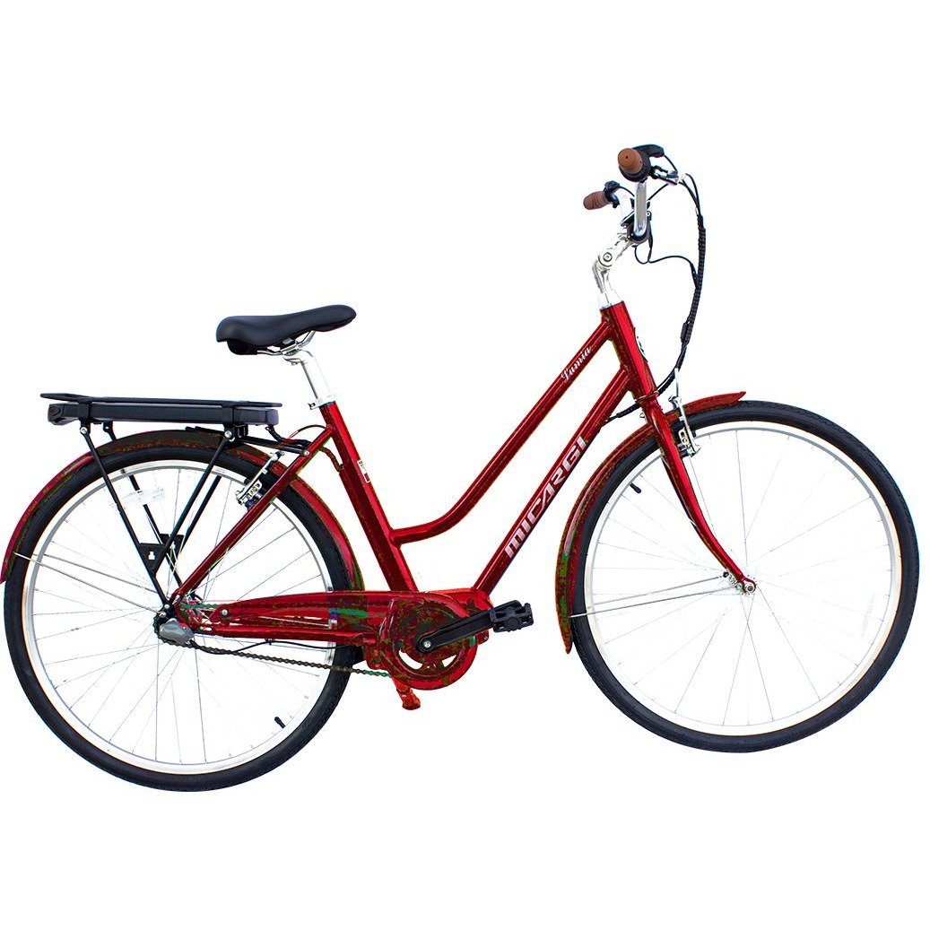 Red step through electric city bicycle