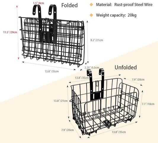 Front & Rear Folding Bicycle Basket