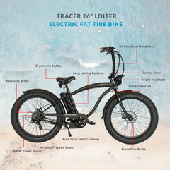 Tracer Loiter 26" Fat Tire 7Sp Electric Cruiser Bike