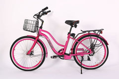 Pink e-bike with battery