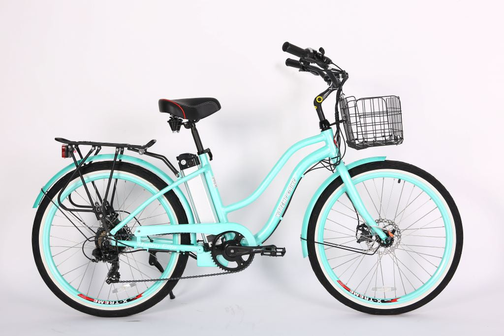 Malibu Elite Electric Step-Through Beach Cruiser Bicycle 24 Volt Lithium Powered X-Treme